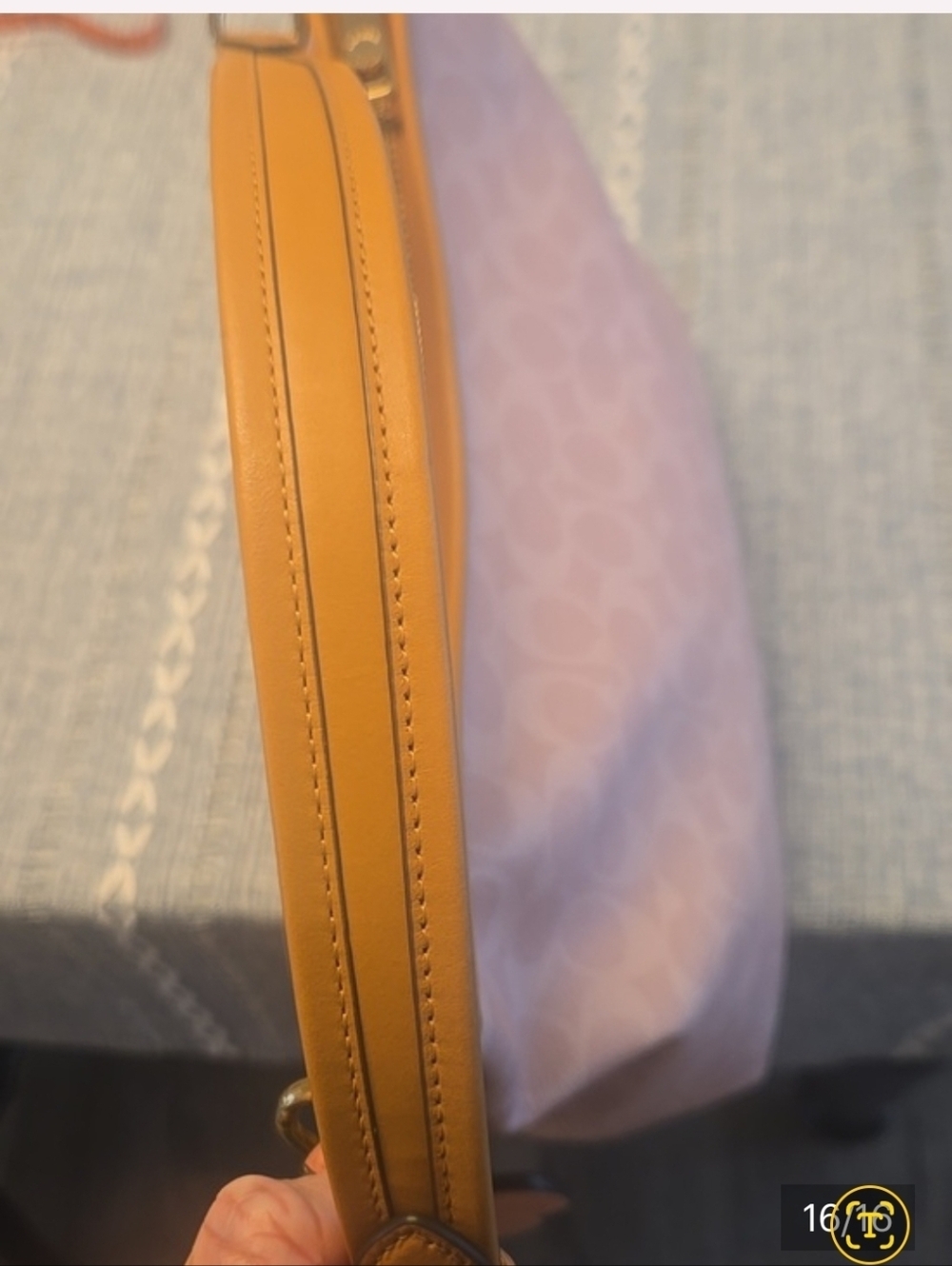 Coach Pink Signature Small Hobo Shoulder Bag with Tan Trim - Picture 12 of 13